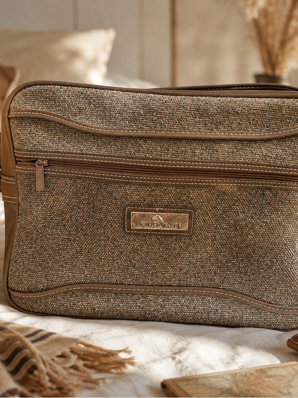 Vintage Jordache Weekender Bag Brown Tweed Travel Overnight